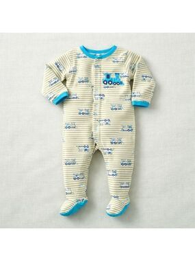 Pekkle Baby Boys Footed Sleeper Train Stripe 12M